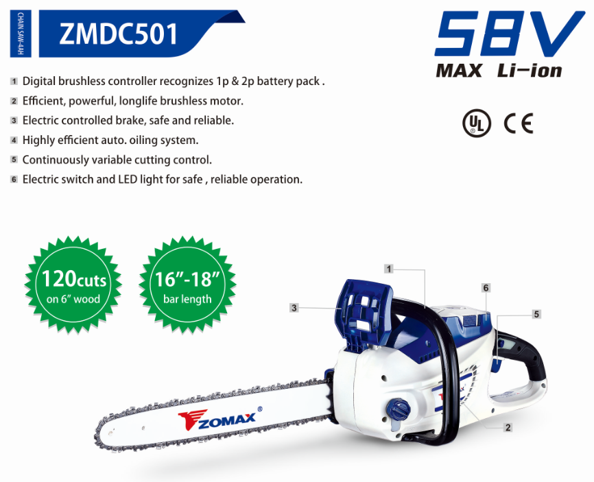 뜨거운 판매 품목 건전지 전기톱 기계 옥외 전기톱 ZMDC501 ZOMAX