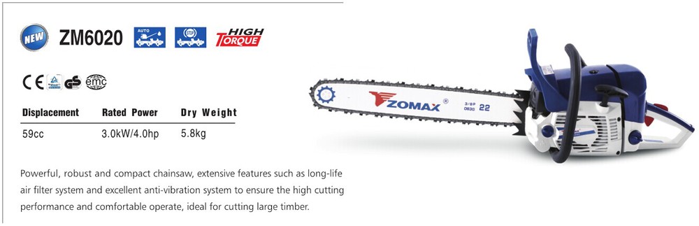 log 60cc ZM6020 blade chainsaw for industrial timber cutting