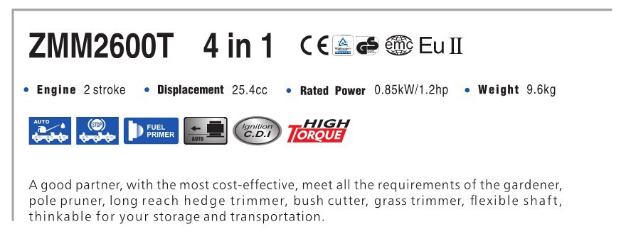 ZOMAX ZMM2600T 0.85KW long pole hedge trimmer